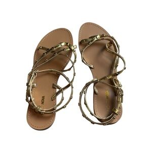 Fashion Nova Gold Studded Gladiator Sandals - Size 9 Strappy Flat Summer Shoes